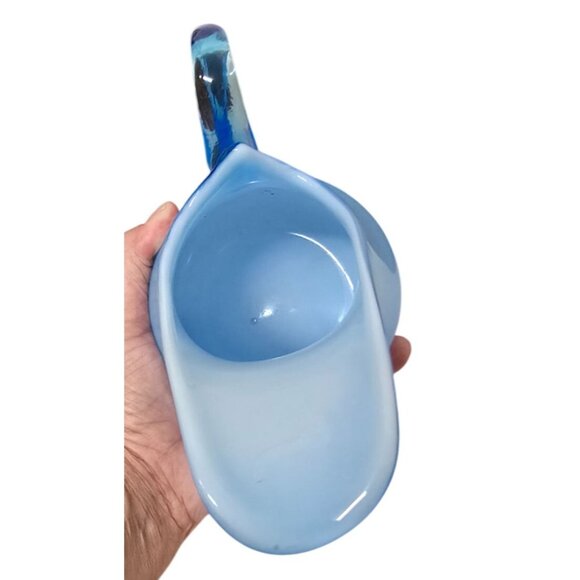 7.5" Empoli Pale Blue Art Glass Pitcher Vase Swirled Handle Italy MCM - Picture 9 of 9